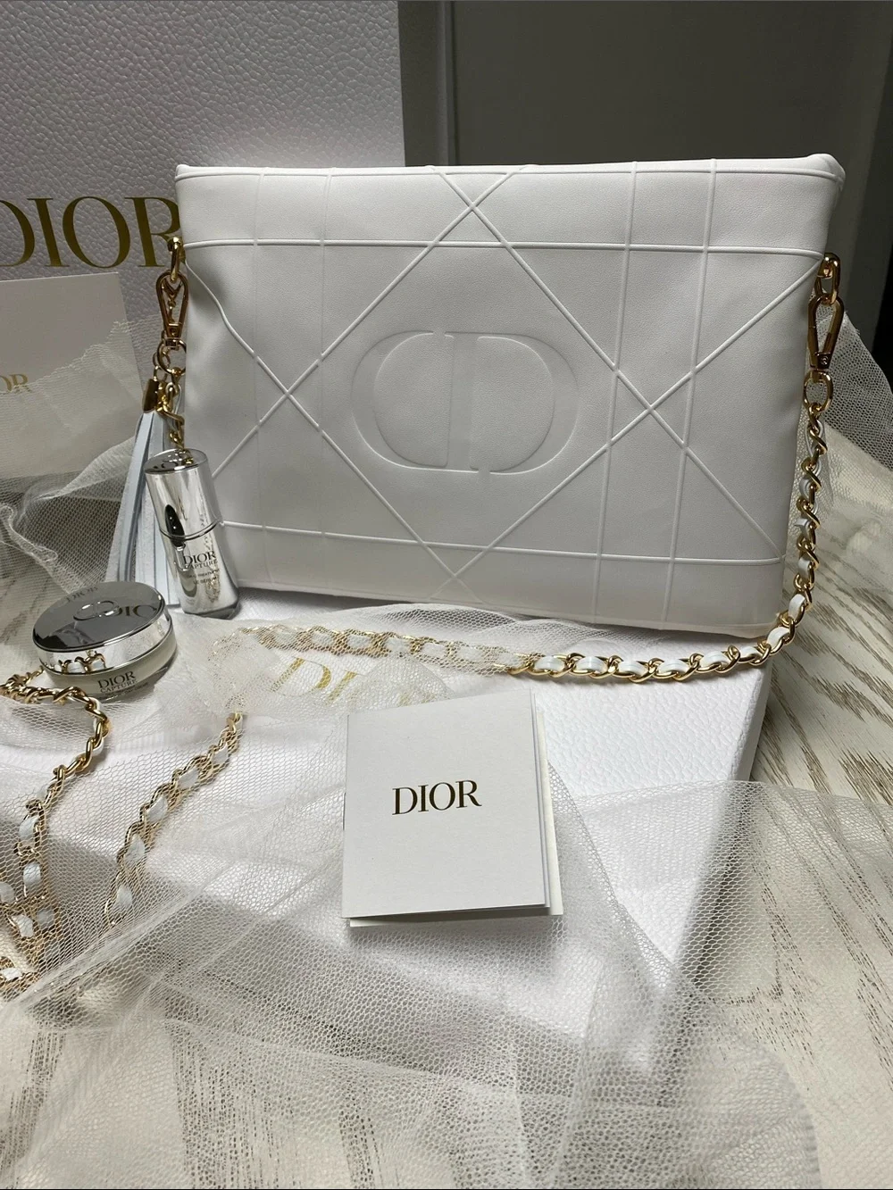Dior Limited Edition White Quilted Faux Leather Pouch